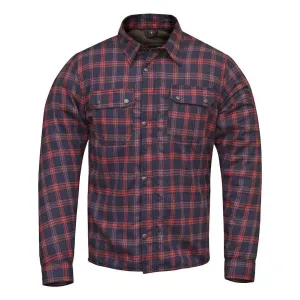 RIDERACT® Men's Motorcycle Riding Reinforced Flannel Shirt Dark Blue Red Checked