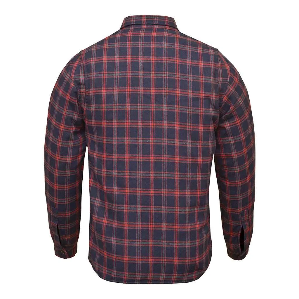 RIDERACT® Men's Motorcycle Riding Reinforced Flannel Shirt Dark Blue Red Checked