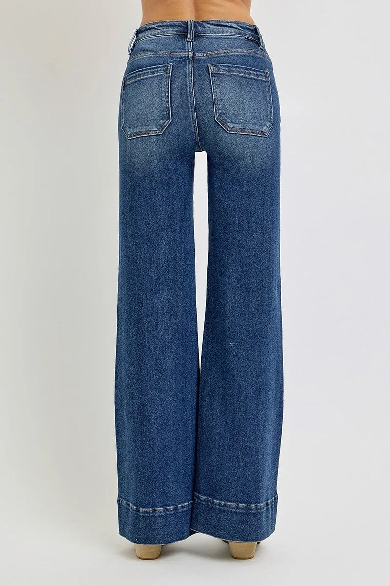 Risen Jeans - High Rise Wide Flare Patch Pocket Jeans - PW21004