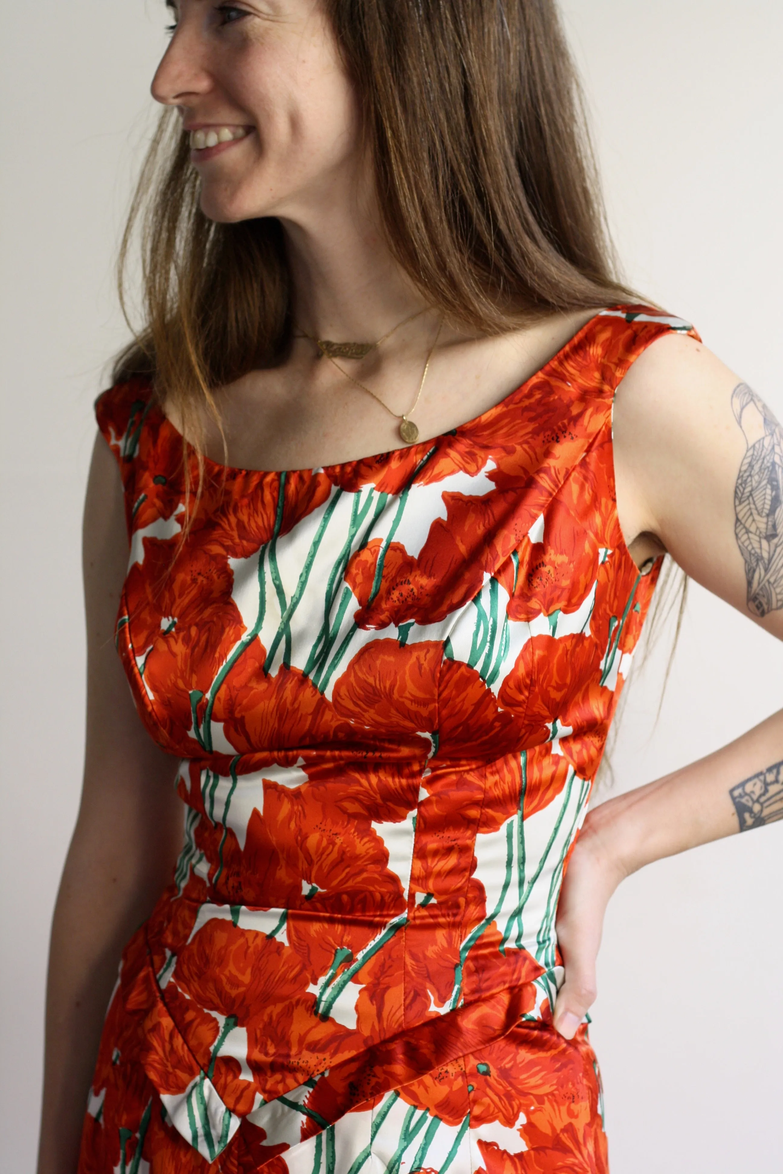 Satin Poppies Dress
