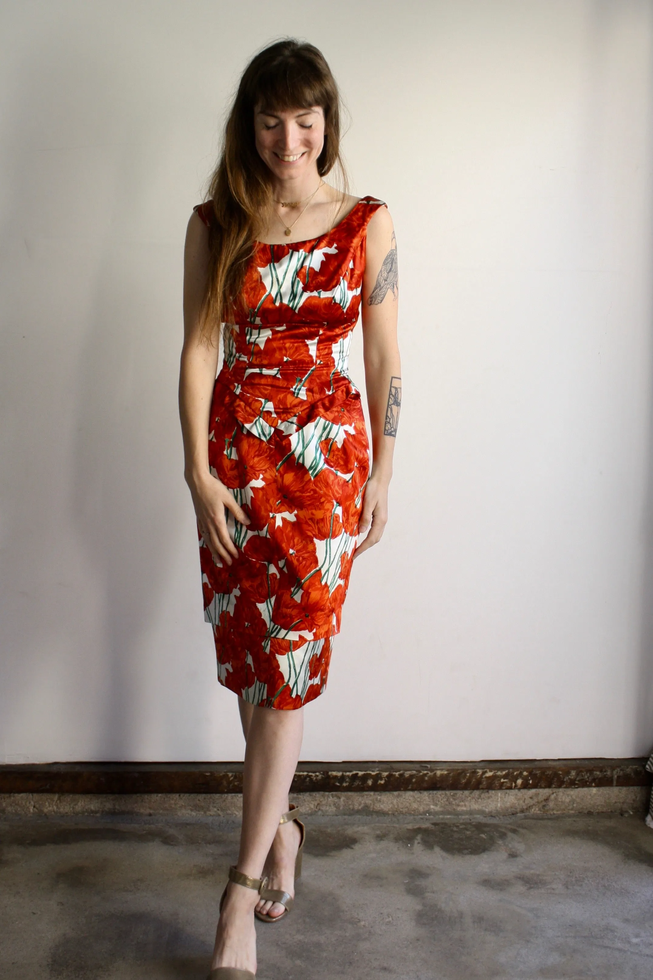 Satin Poppies Dress