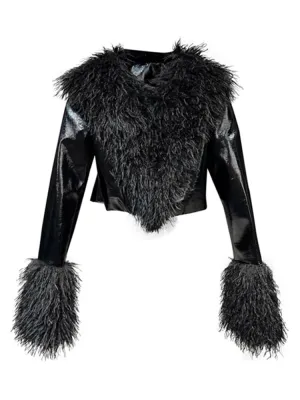 Shaggy Fur Leather Cropped Jacket