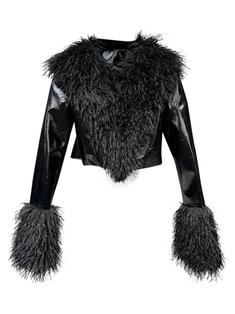 Shaggy Fur Leather Cropped Jacket