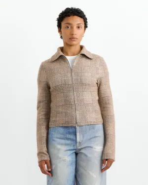Slim Zip Jacket in Beige Hound Check