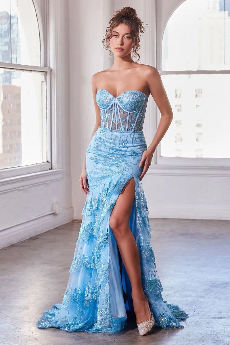 STRAPLESS LAYERED RUFFLE MERMAID DRESS CDKV1095