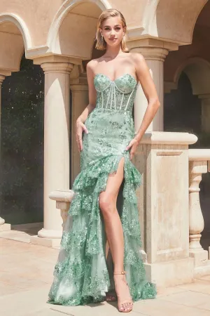 STRAPLESS LAYERED RUFFLE MERMAID DRESS CDKV1095