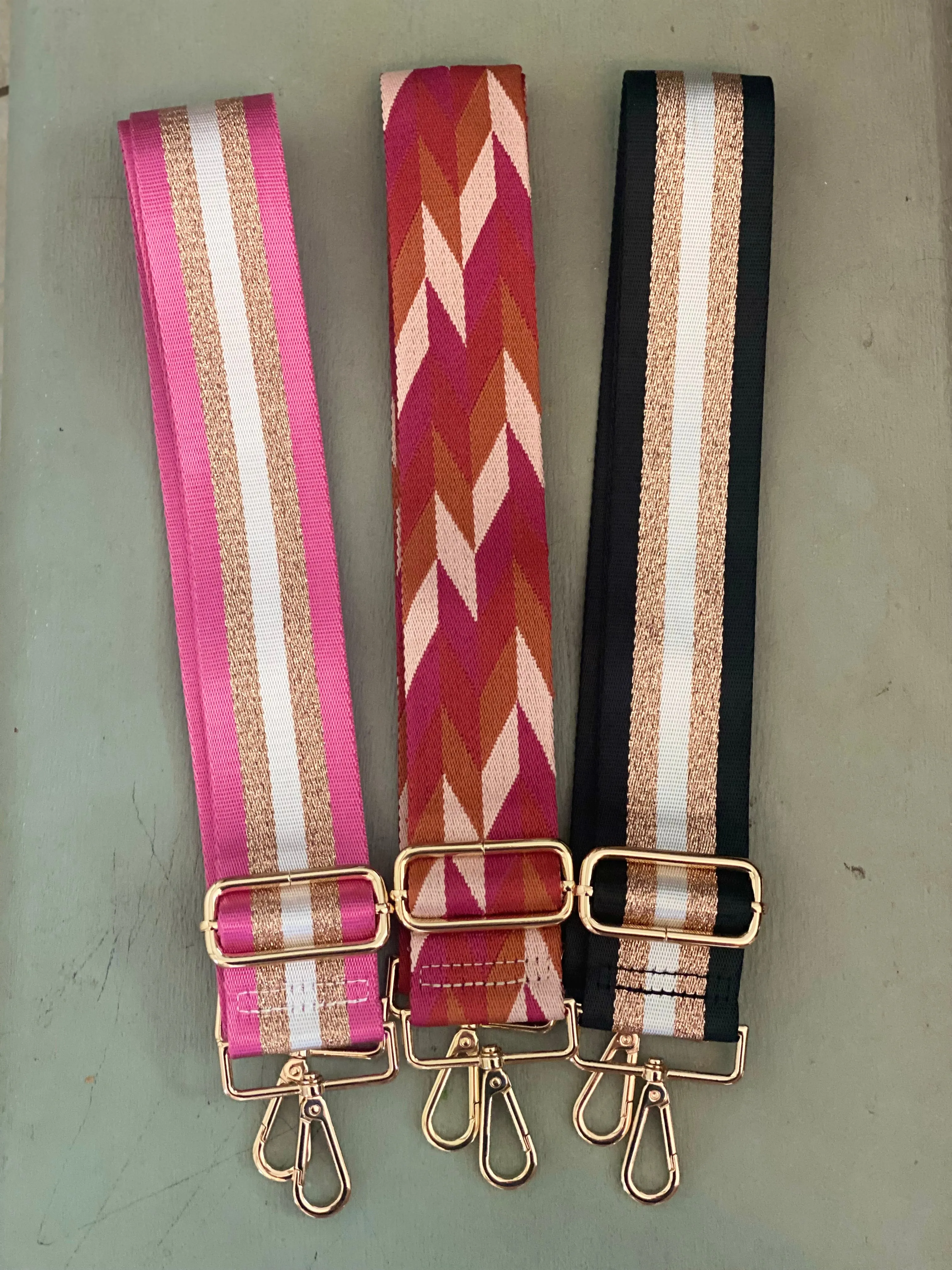 Striped Bag Strap Black and Rose Gold