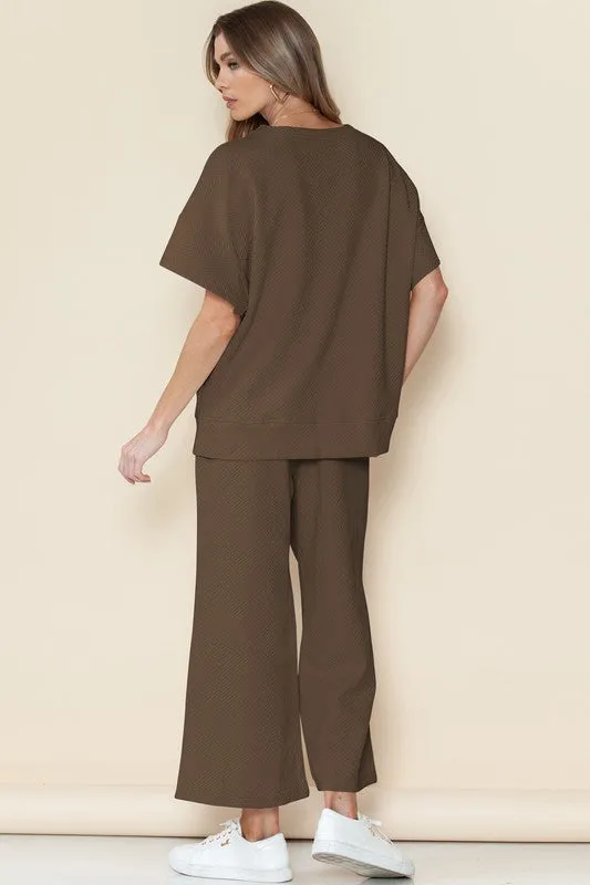 Textured Loose T Shirt and Drawstring Pants Set