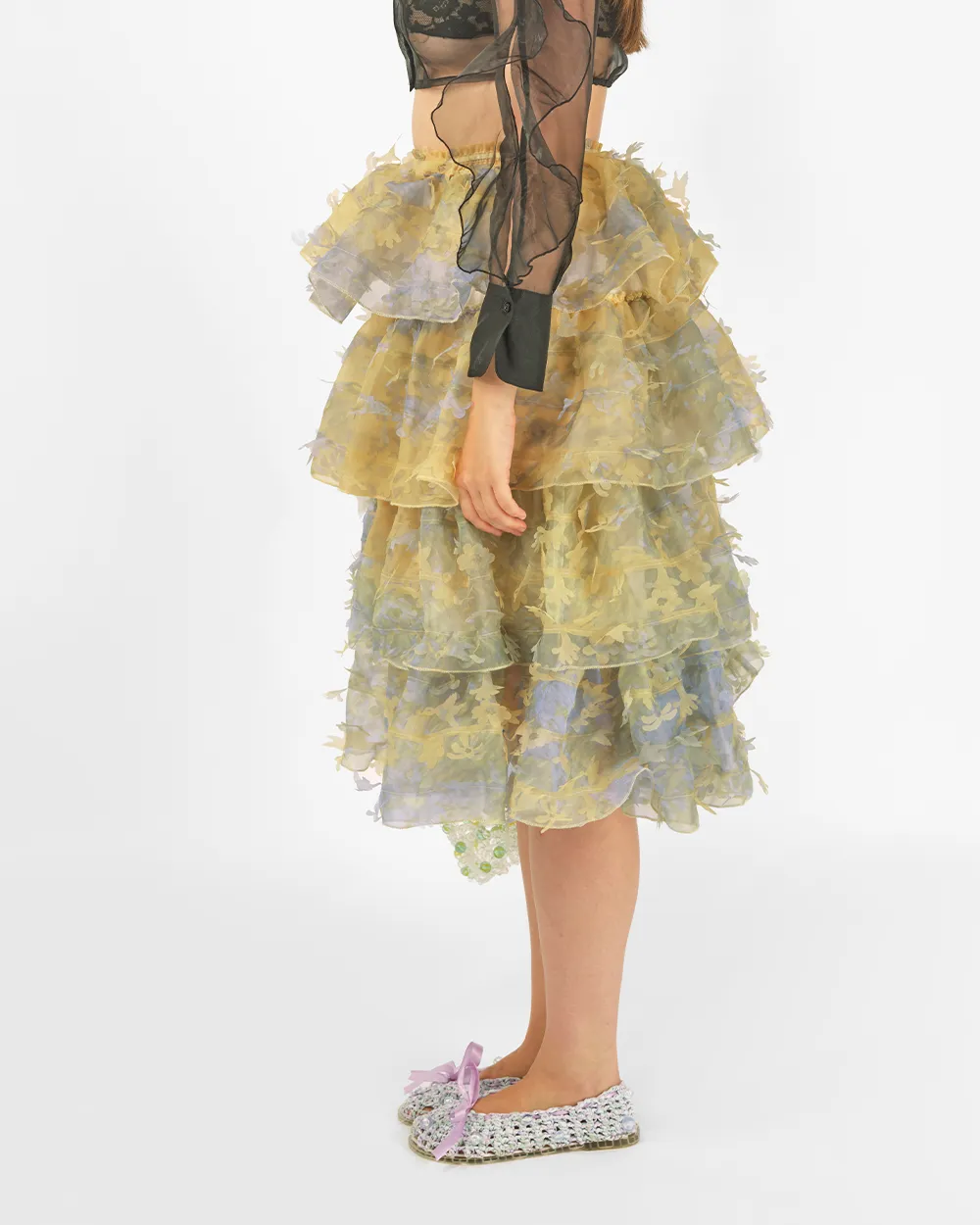 TIERED LASER-CUT RUFFLE SKIRT