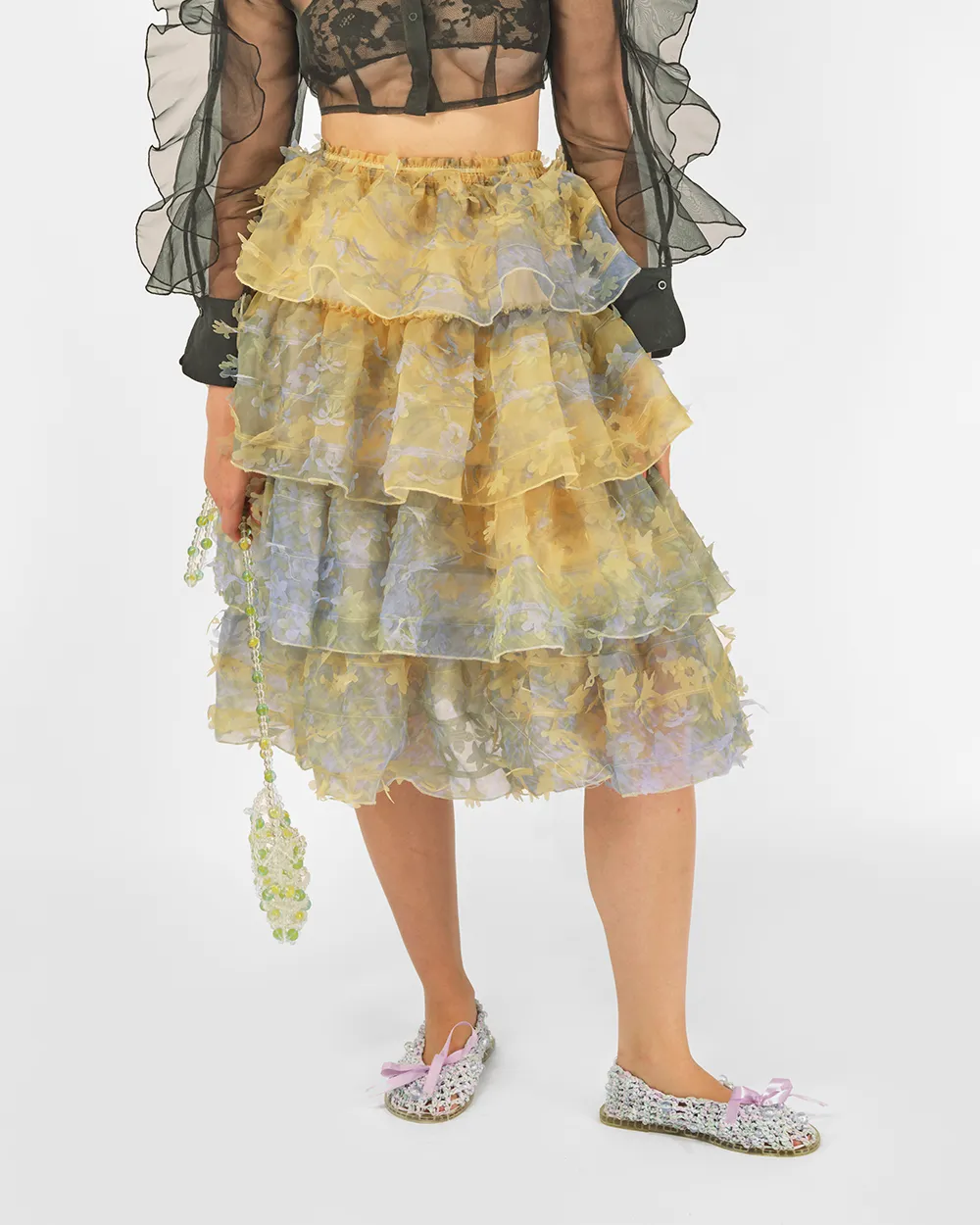 TIERED LASER-CUT RUFFLE SKIRT