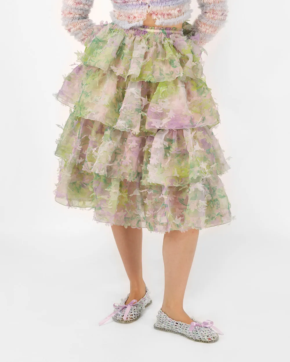 TIERED LASER-CUT RUFFLE SKIRT