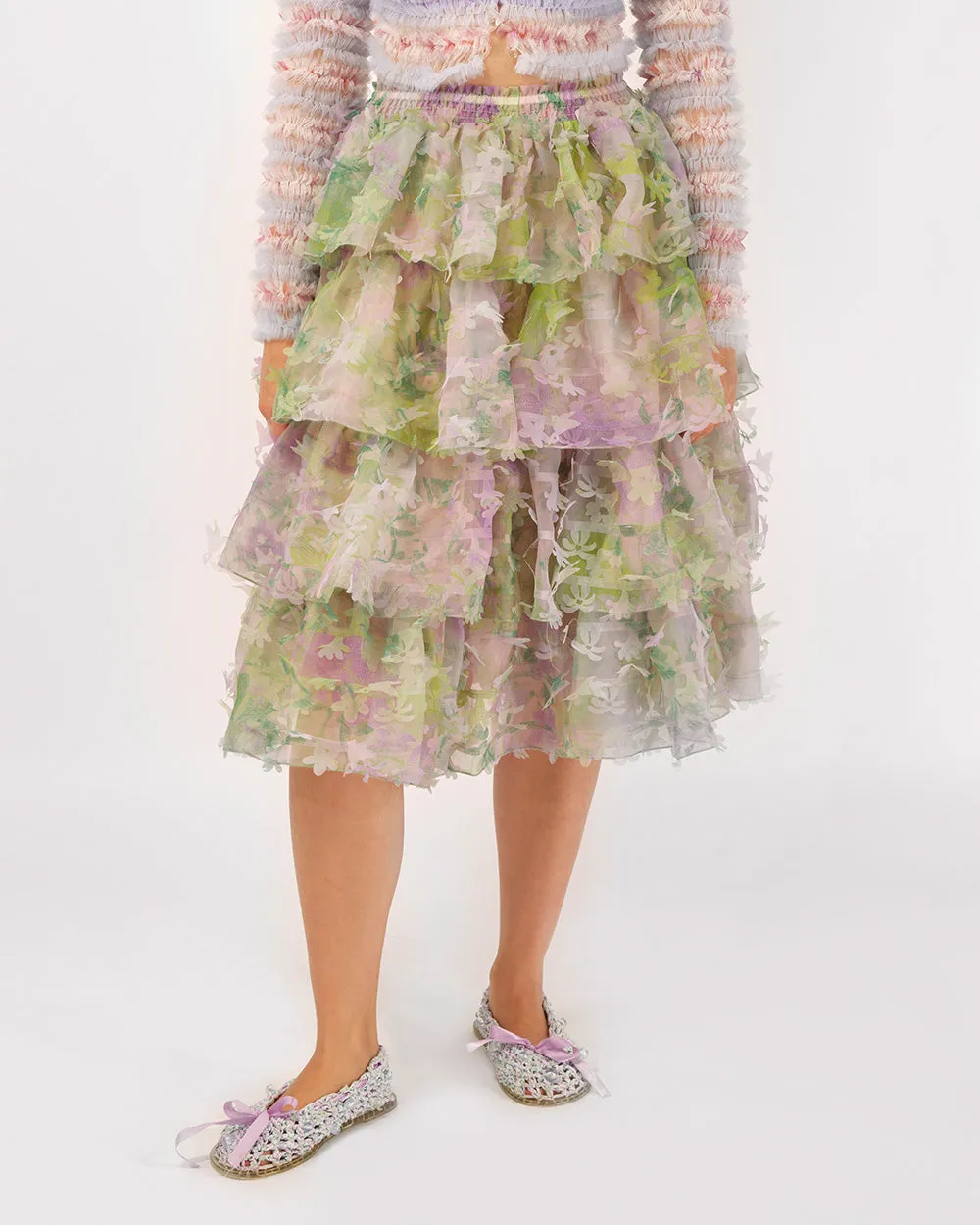 TIERED LASER-CUT RUFFLE SKIRT