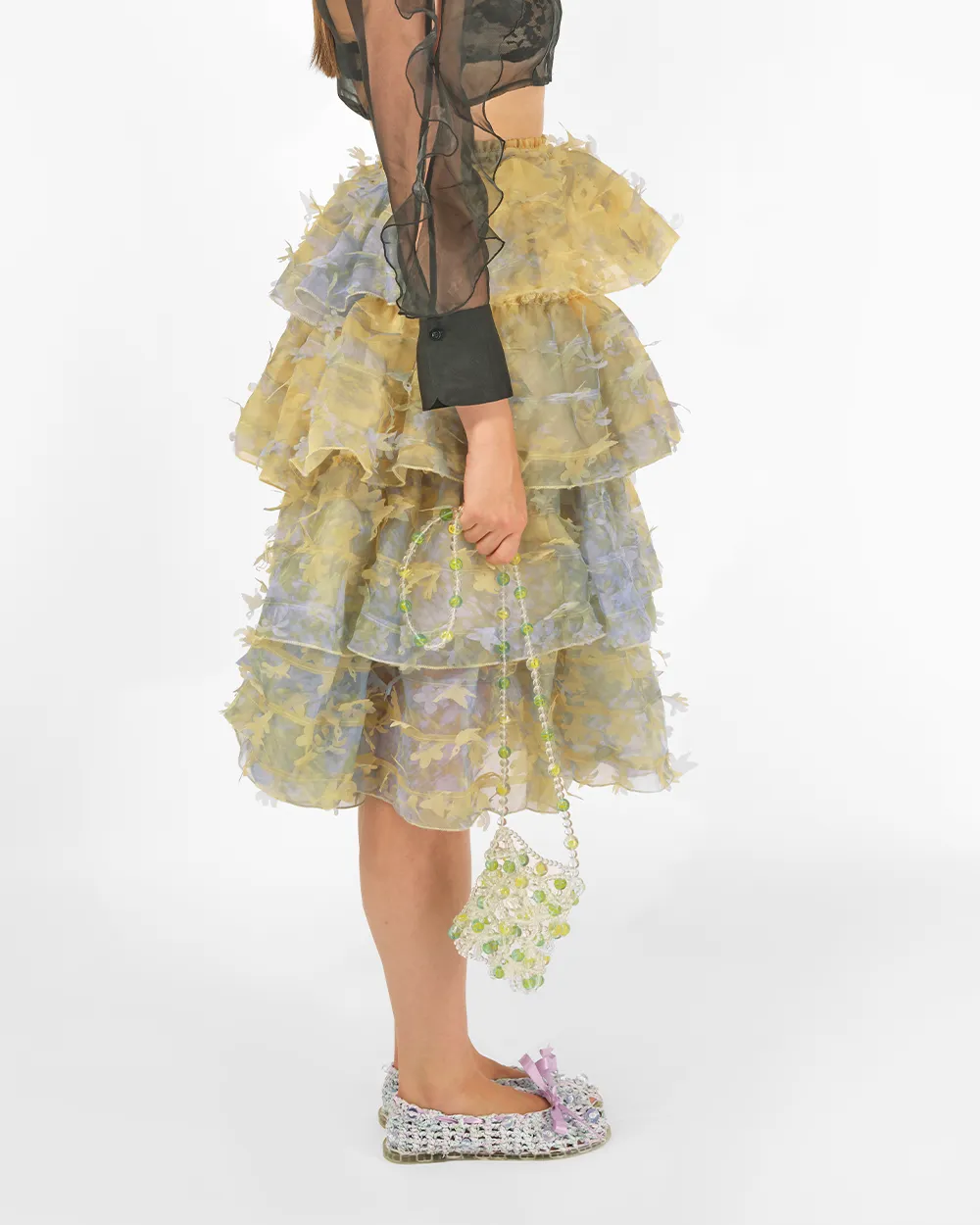 TIERED LASER-CUT RUFFLE SKIRT