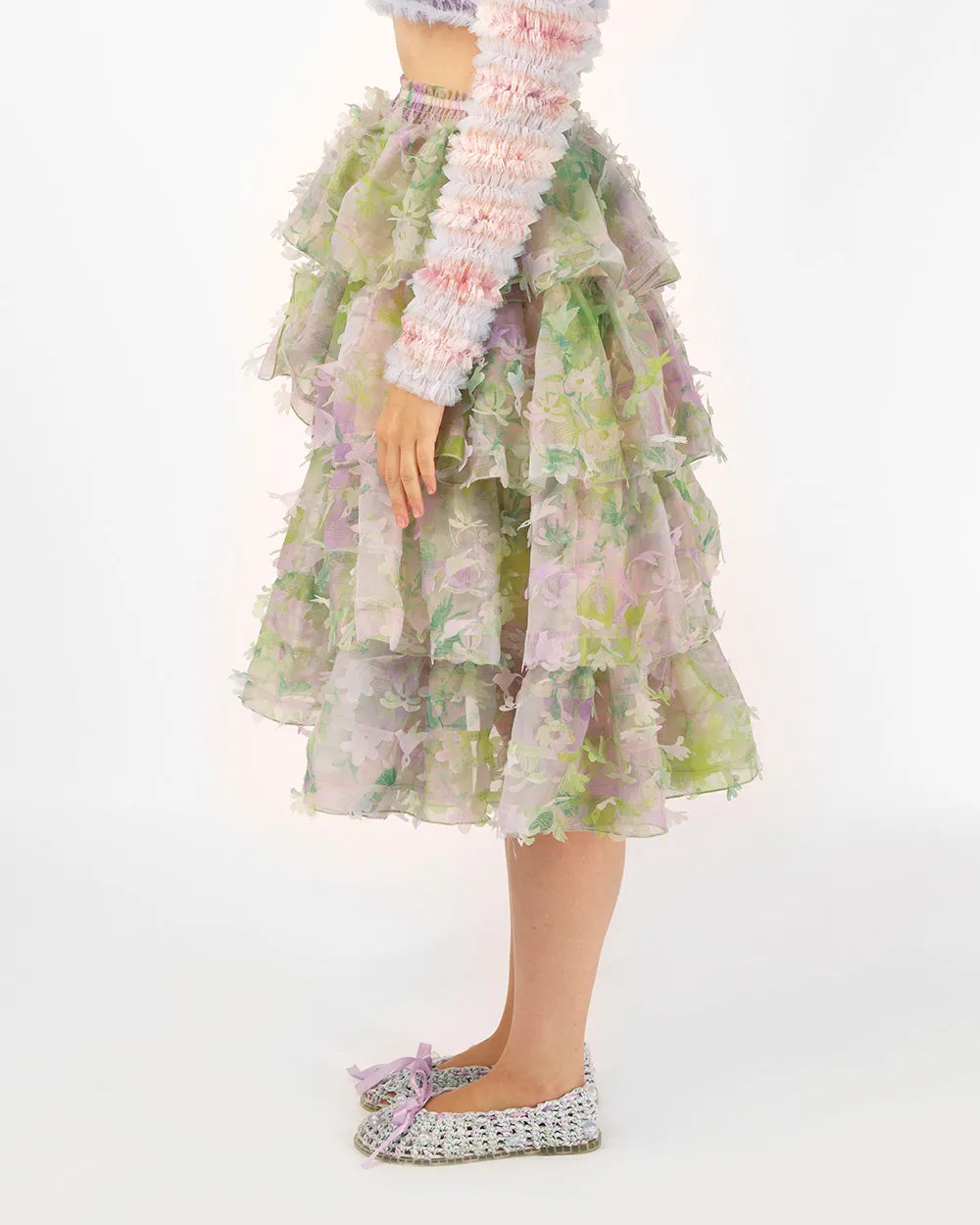 TIERED LASER-CUT RUFFLE SKIRT
