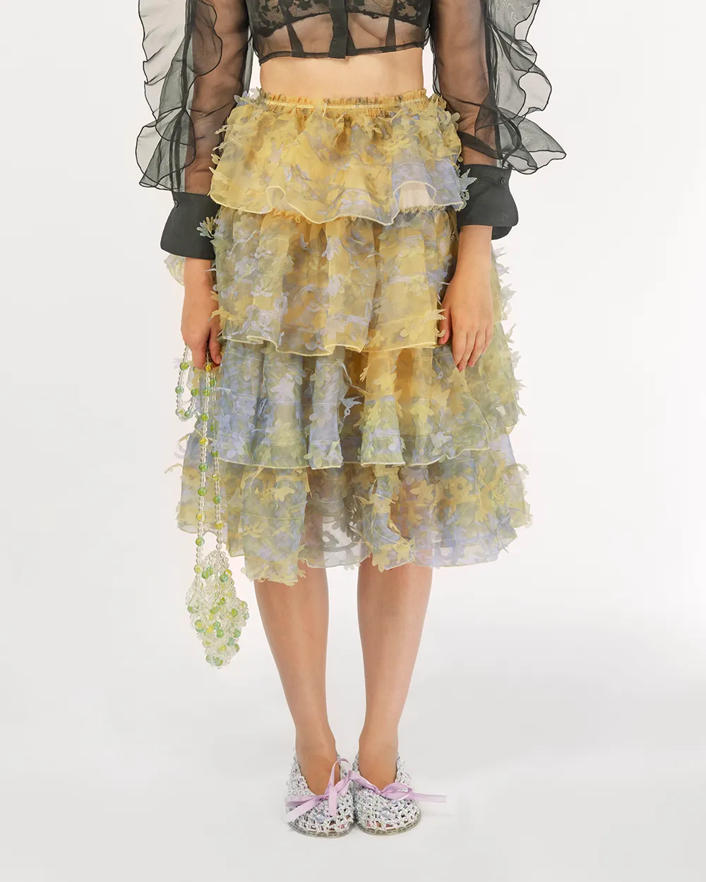 TIERED LASER-CUT RUFFLE SKIRT