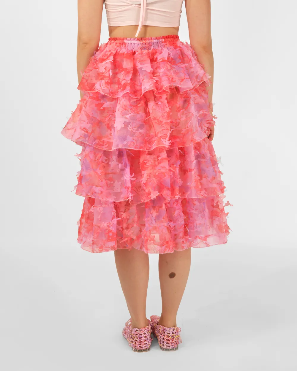 TIERED LASER-CUT RUFFLE SKIRT