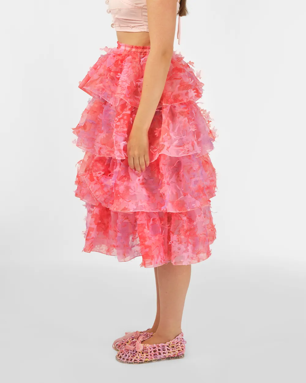 TIERED LASER-CUT RUFFLE SKIRT