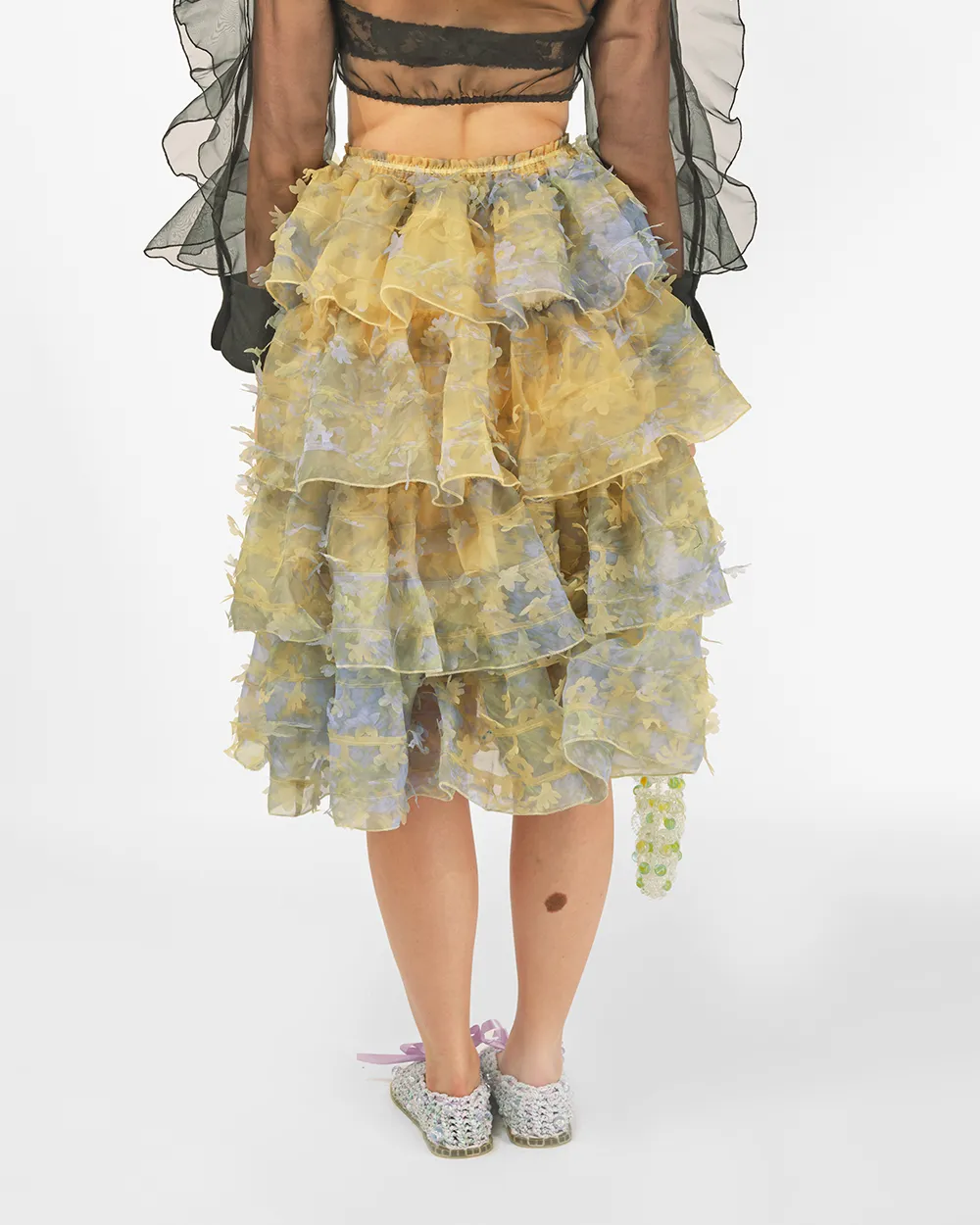TIERED LASER-CUT RUFFLE SKIRT
