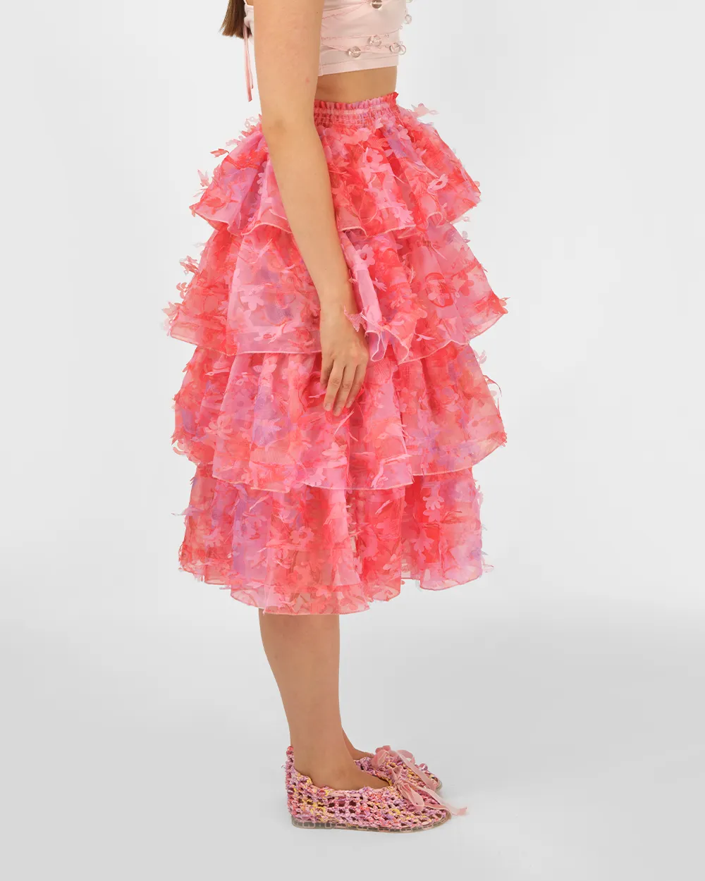 TIERED LASER-CUT RUFFLE SKIRT