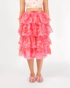 TIERED LASER-CUT RUFFLE SKIRT