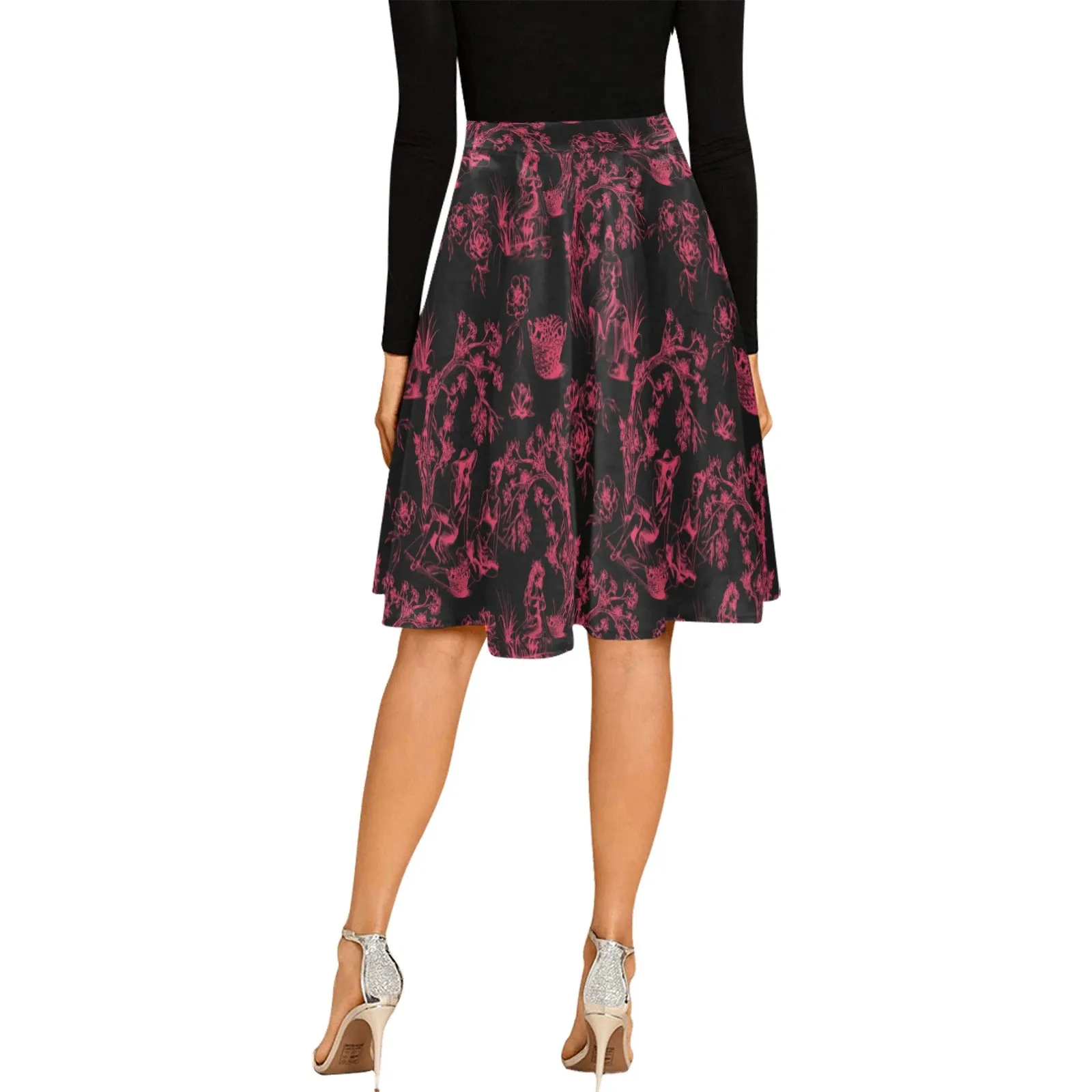 Toile de Jouy Pleated Midi Skirt in Red