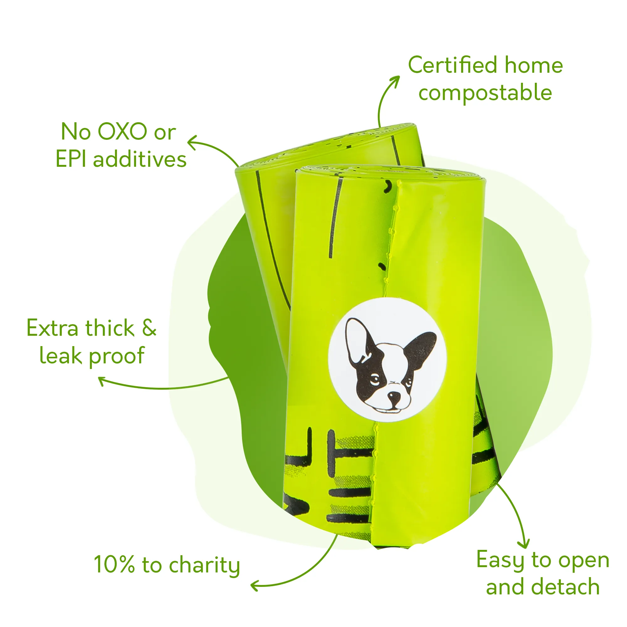 TÜV Austria HOME Compost Certified Long Dog Poop Bags with Handles