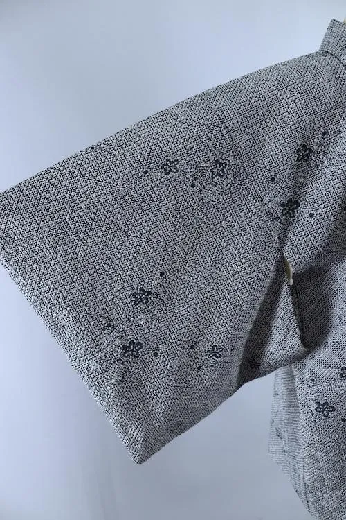 Vintage 1960s Silk Kimono Cardigan / Slate Grey Shibori