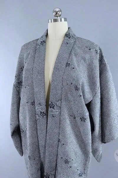 Vintage 1960s Silk Kimono Cardigan / Slate Grey Shibori