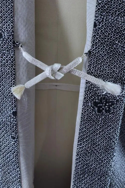 Vintage 1960s Silk Kimono Cardigan / Slate Grey Shibori