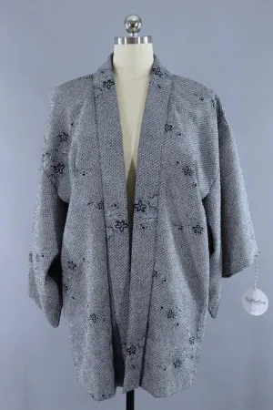 Vintage 1960s Silk Kimono Cardigan / Slate Grey Shibori