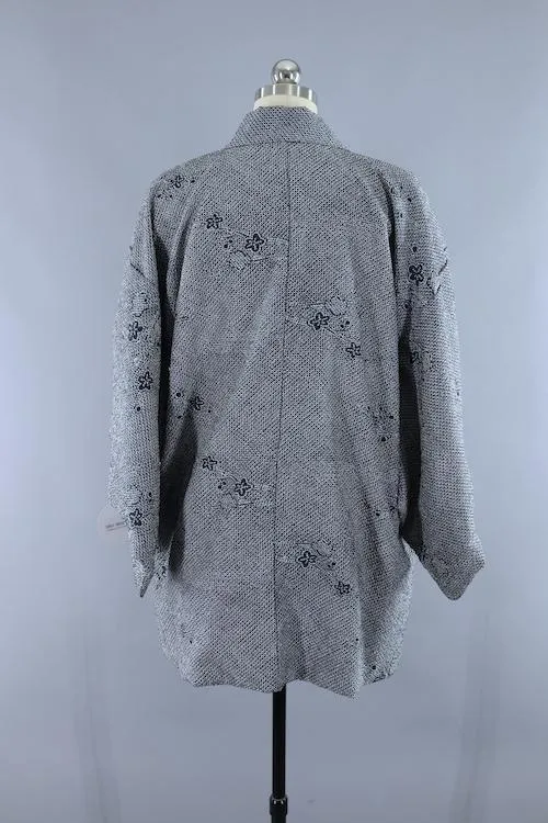 Vintage 1960s Silk Kimono Cardigan / Slate Grey Shibori