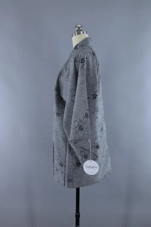 Vintage 1960s Silk Kimono Cardigan / Slate Grey Shibori