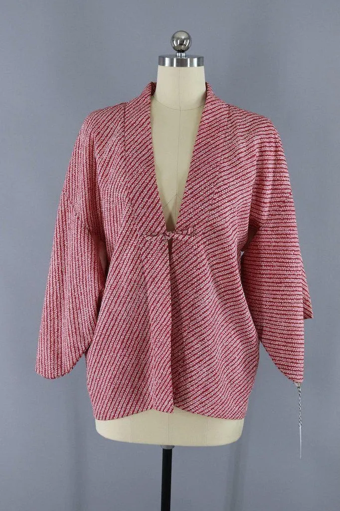 Vintage Maroon Shibori Print Kimono Jacket