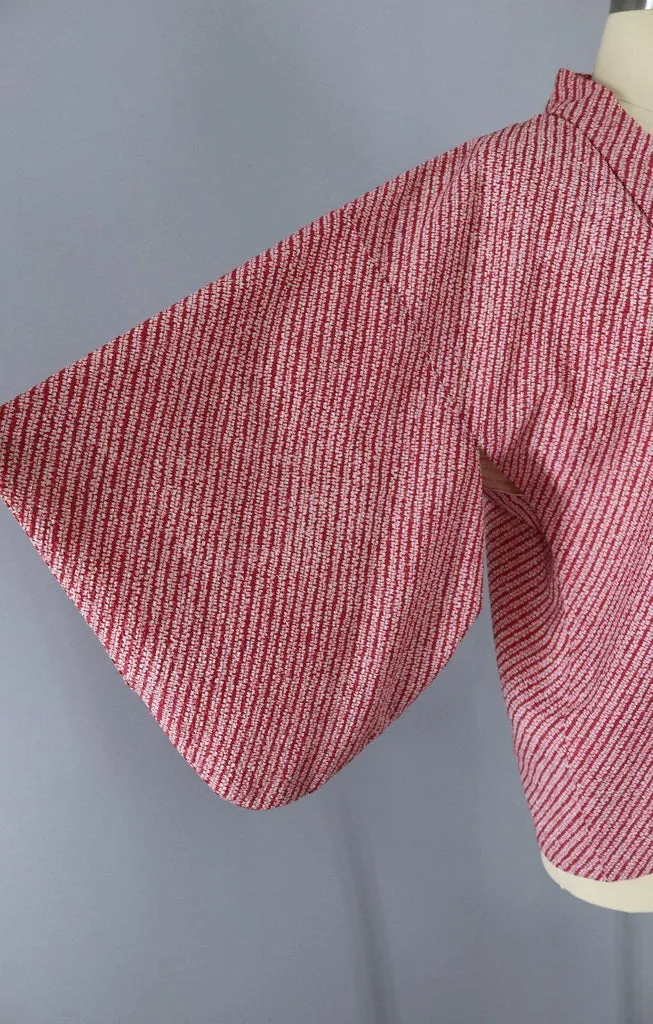 Vintage Maroon Shibori Print Kimono Jacket