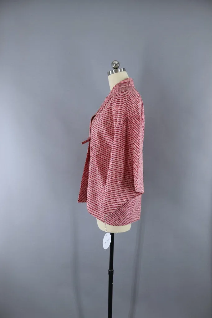 Vintage Maroon Shibori Print Kimono Jacket