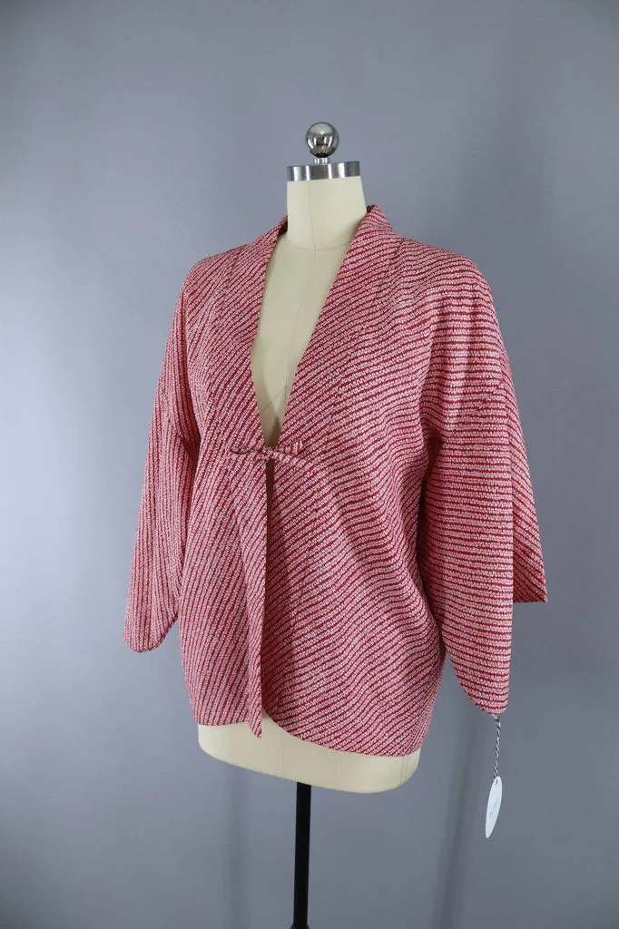 Vintage Maroon Shibori Print Kimono Jacket