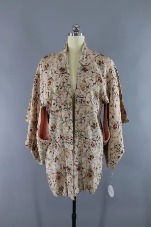 Vintage Silk Kimono Jacket Cardigan / Blush Pink Arabesque