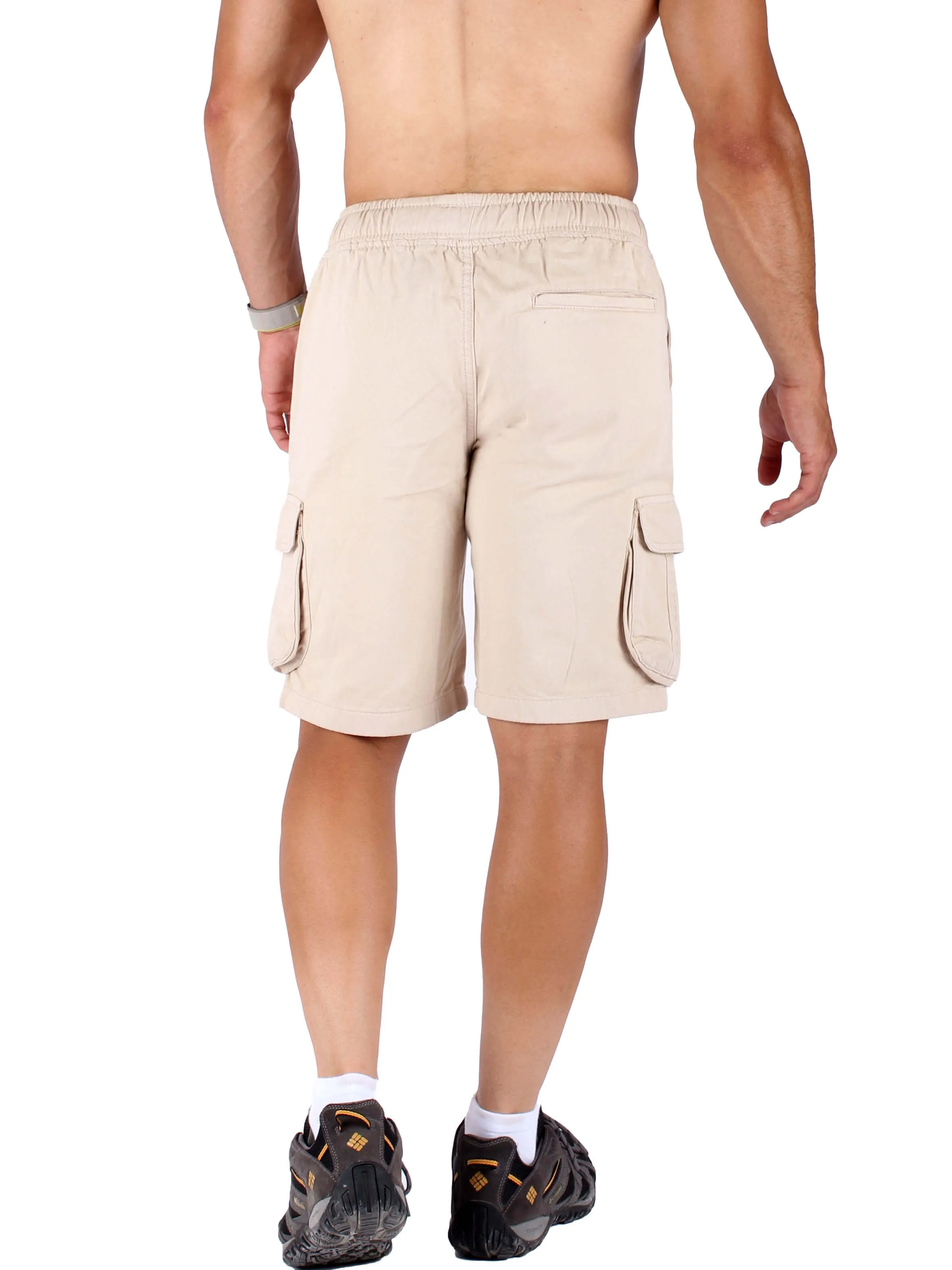 Washed Cargo Shorts With Elastic Waist For Men - Beige