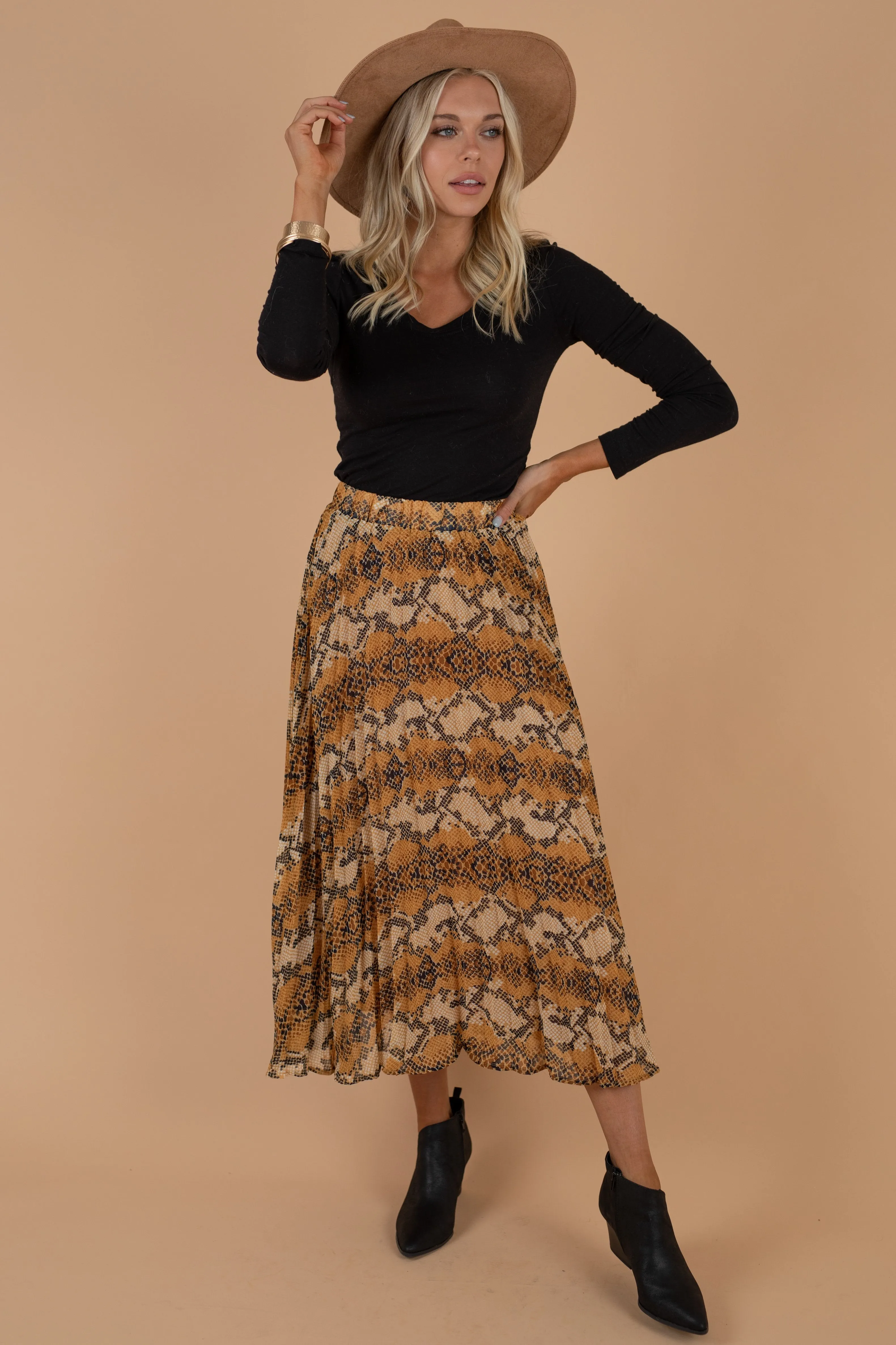 What You Desire Yellow Snake Midi Skirt