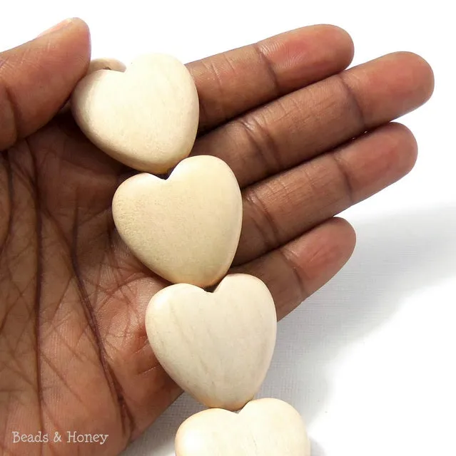 Whitewood Heart Focal Bead 25mm (2pcs)