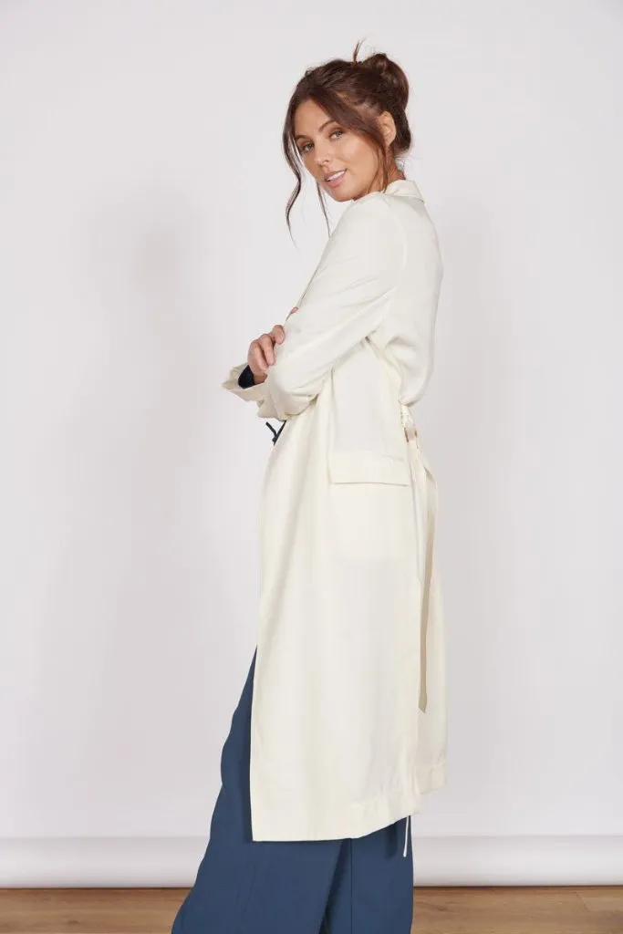 Womens Long Jacket - Cream Longline Lightweight Coat - Sustainable Fabric