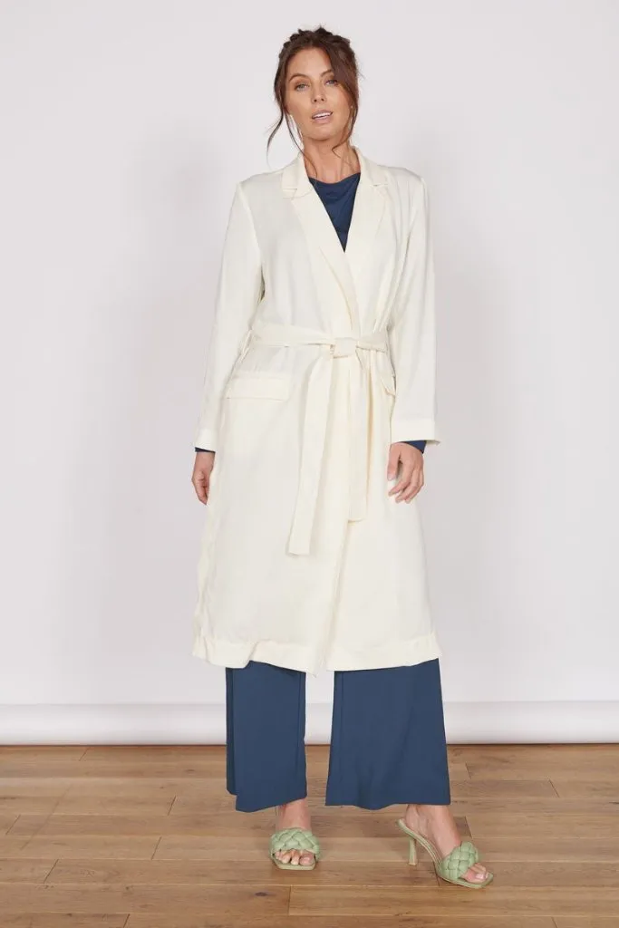 Womens Long Jacket - Cream Longline Lightweight Coat - Sustainable Fabric