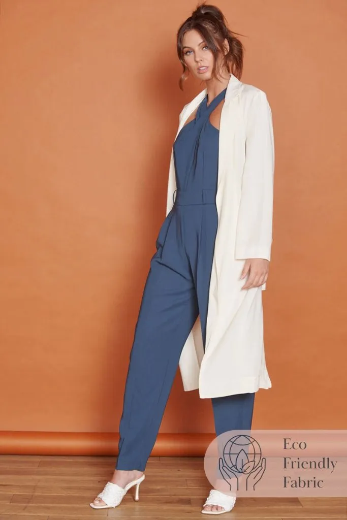Womens Long Jacket - Cream Longline Lightweight Coat - Sustainable Fabric