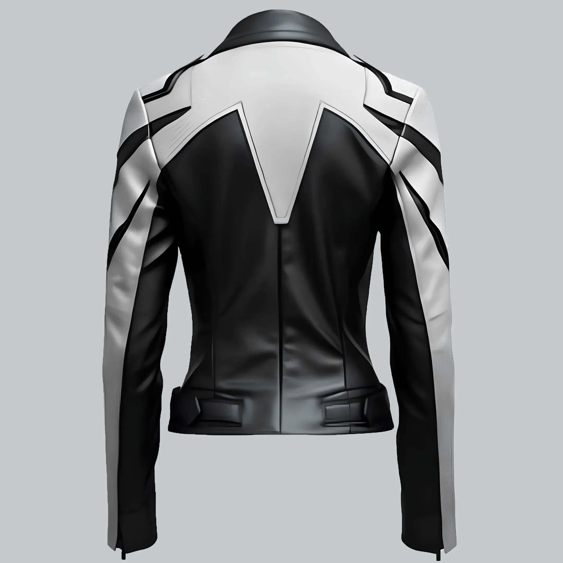 Womens White and Black Faux Leather Biker Jacket