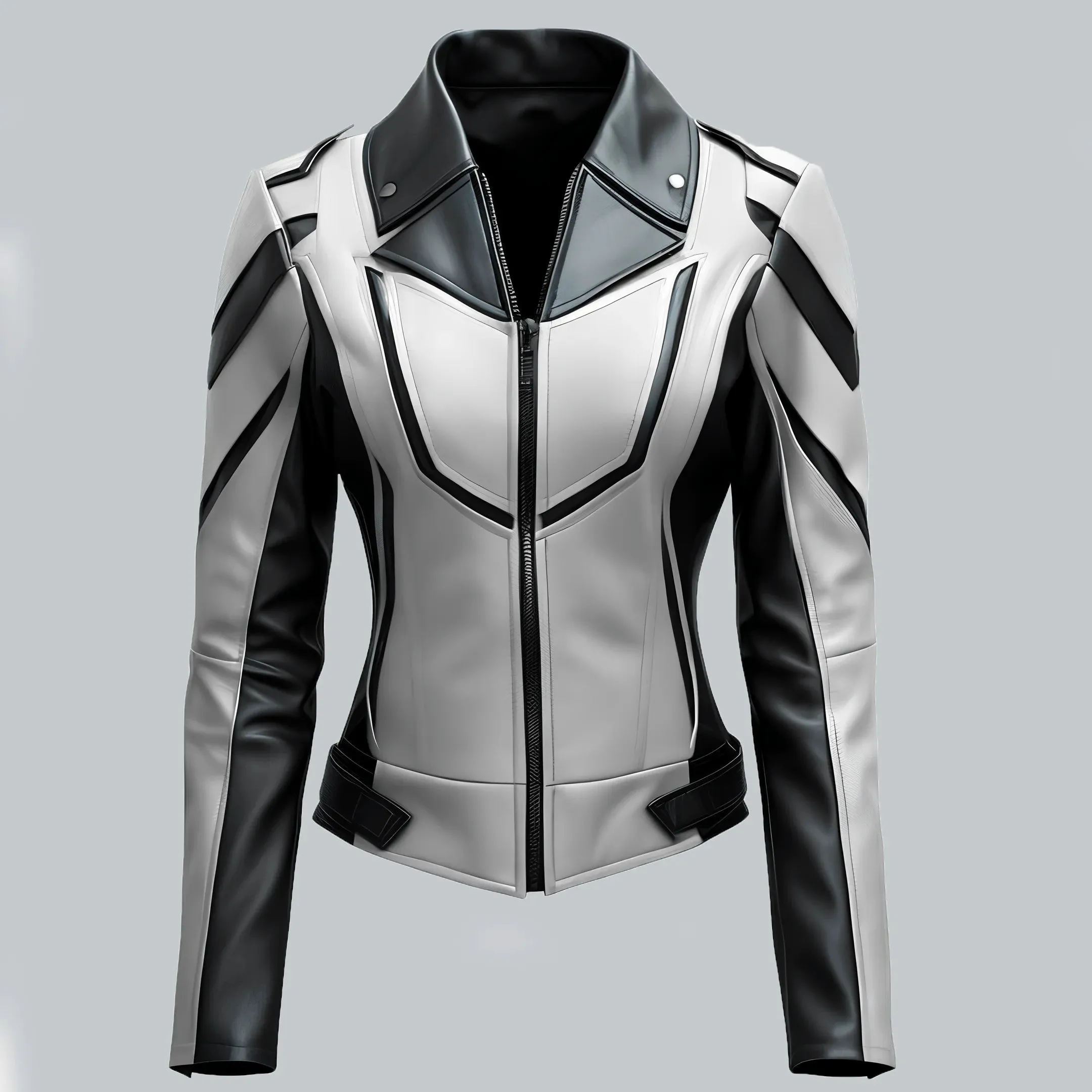Womens White and Black Faux Leather Biker Jacket