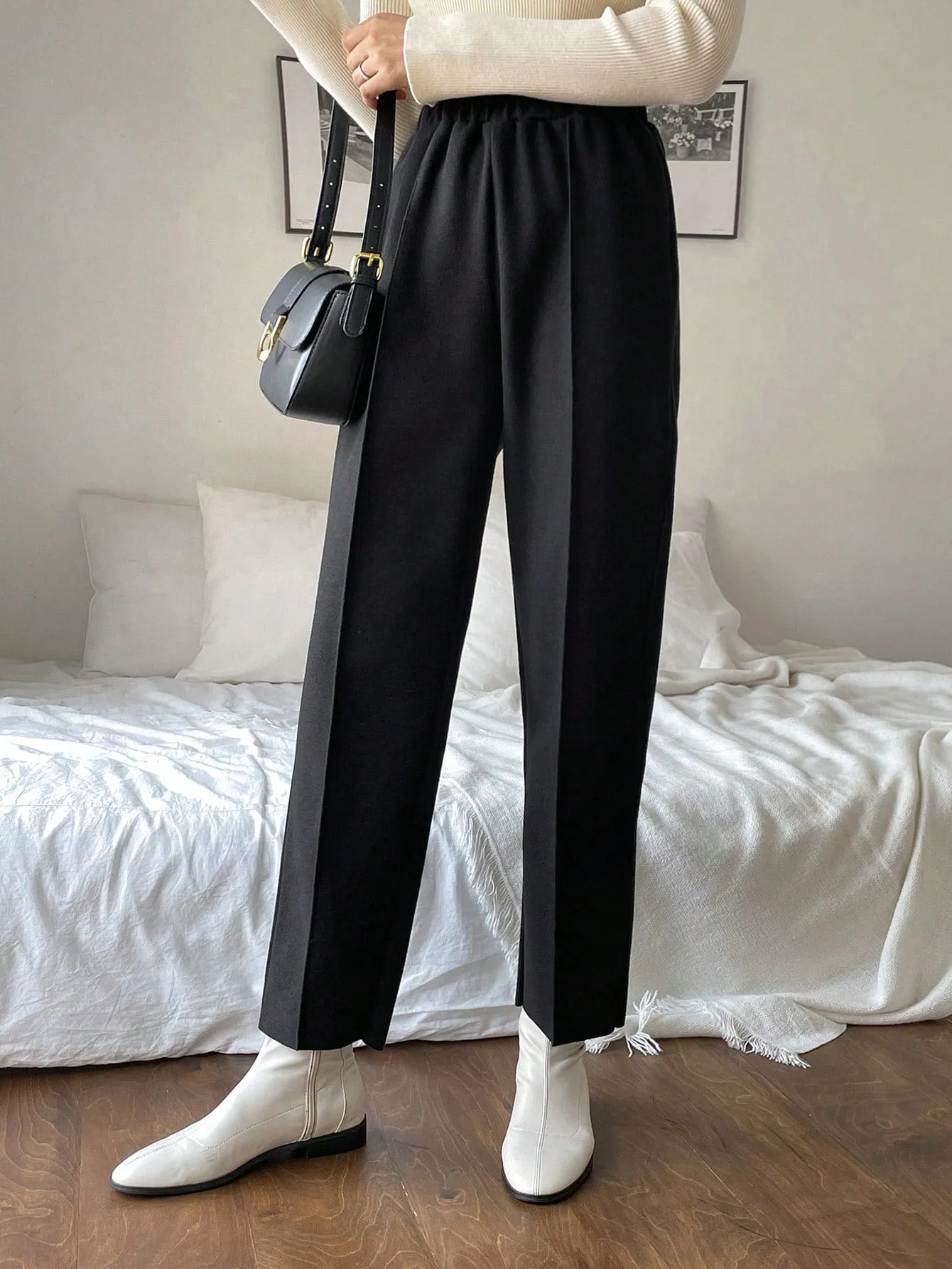 Wool High Waist Seam Detail Pants