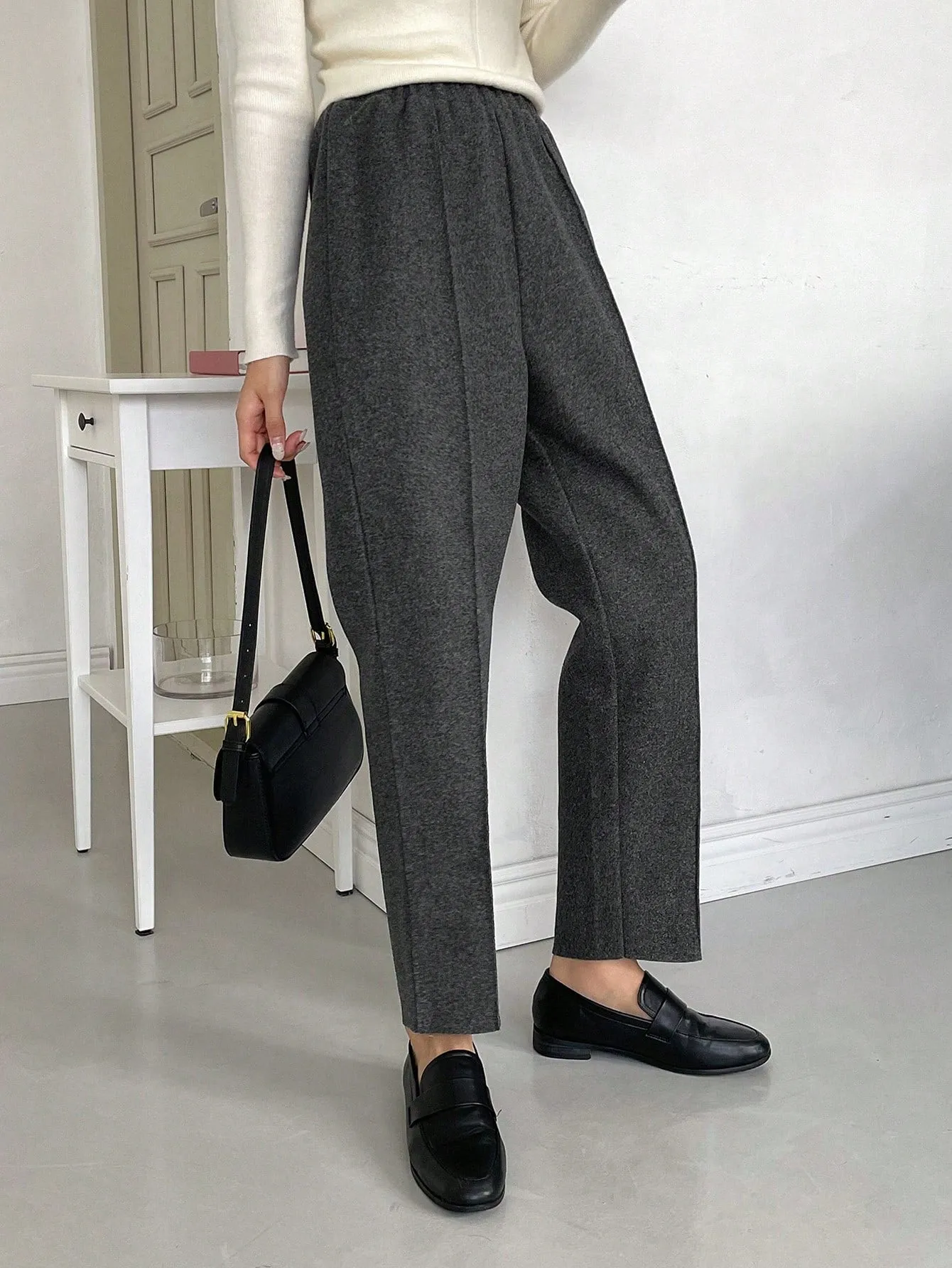 Wool High Waist Seam Detail Pants