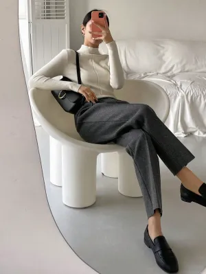 Wool High Waist Seam Detail Pants