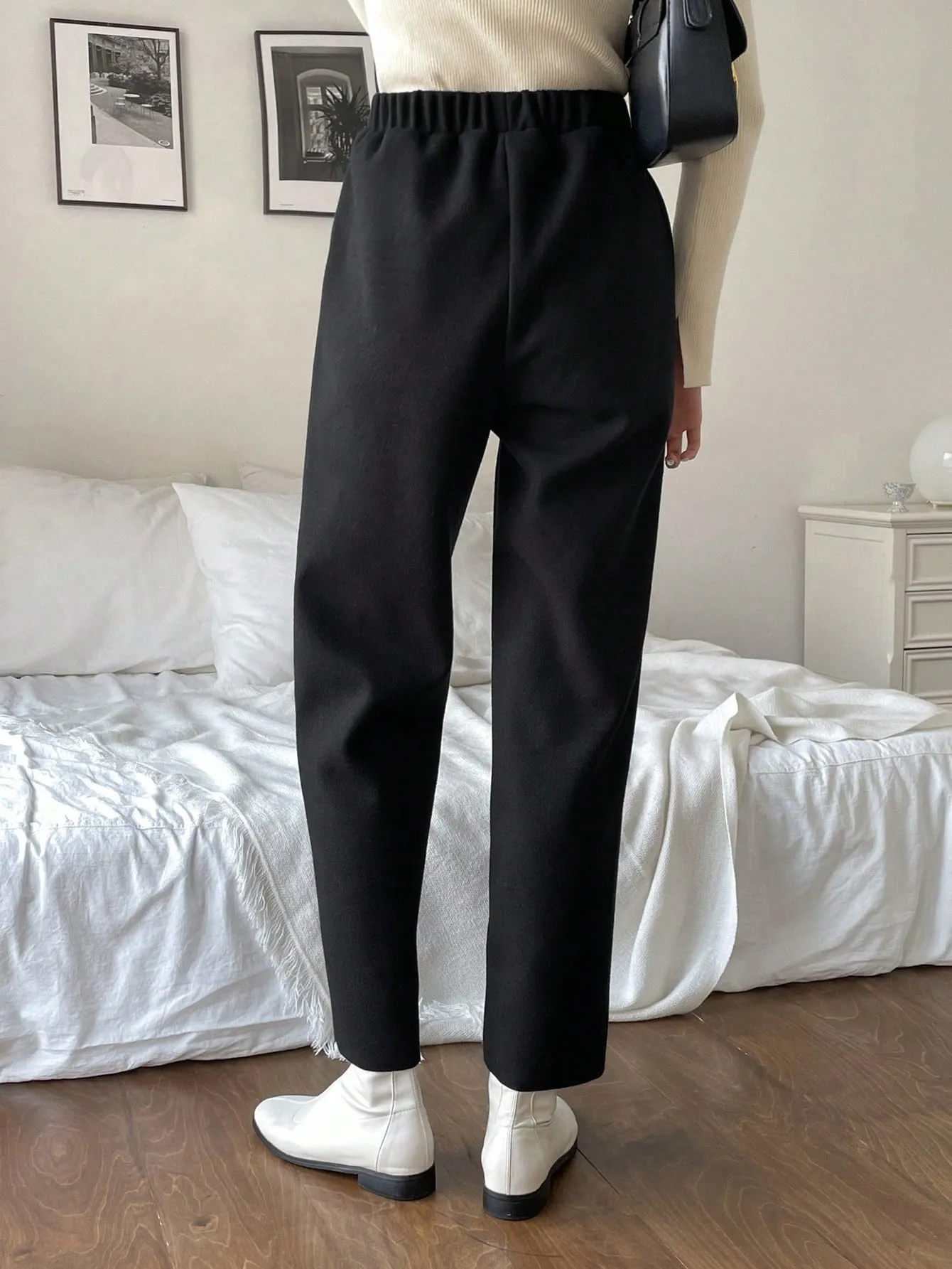 Wool High Waist Seam Detail Pants