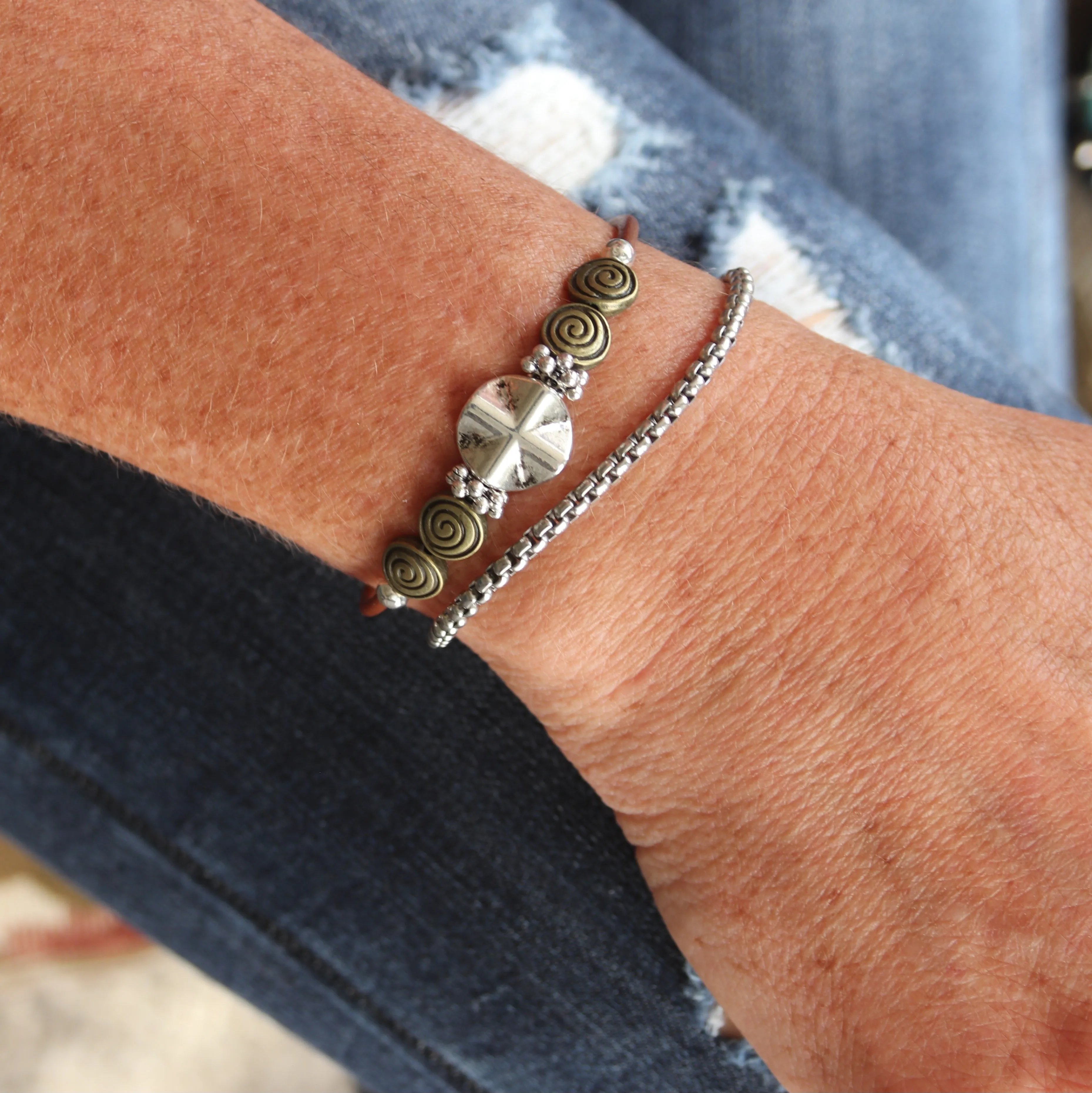 Wrap Bracelet & Earring Set - Mixed Metals